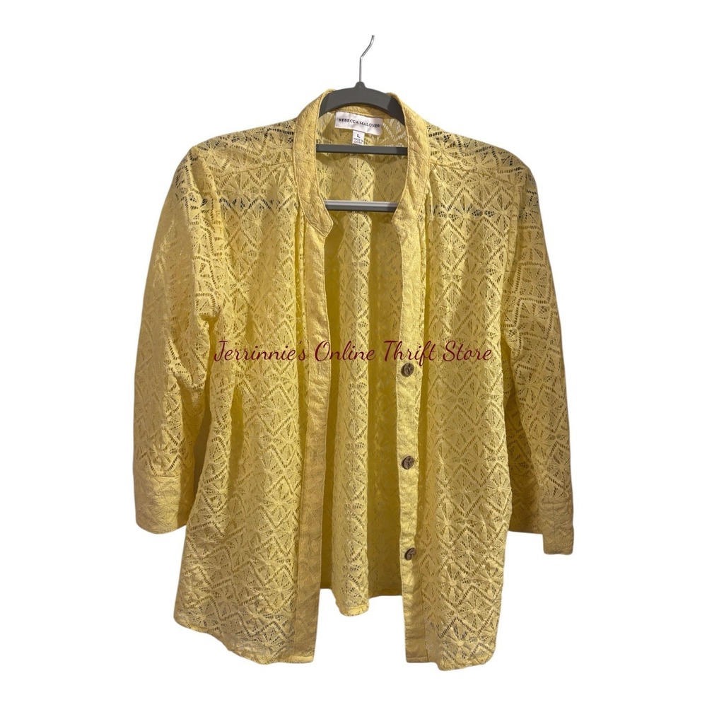 Rebecca Malone Women's Vintage ‎ Sheer Yellow Top 3/4 sleeves